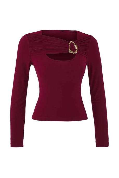 TRENDYOLMİLLA Damen Bordeaux Einfarbig Lang Tailliert Blusen - Image 4