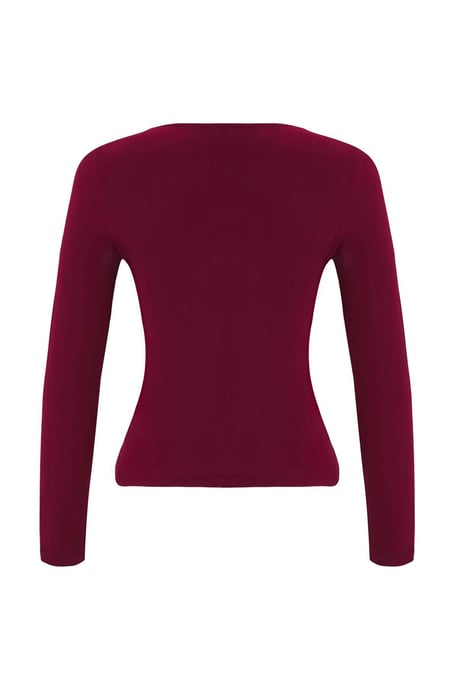 TRENDYOLMİLLA Damen Bordeaux Einfarbig Lang Tailliert Blusen - Image 5