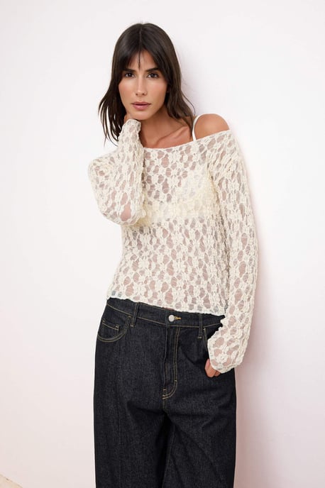 TRENDYOLMİLLA Damen Ecru Einfarbig Lang Tailliert Blusen - Image 1