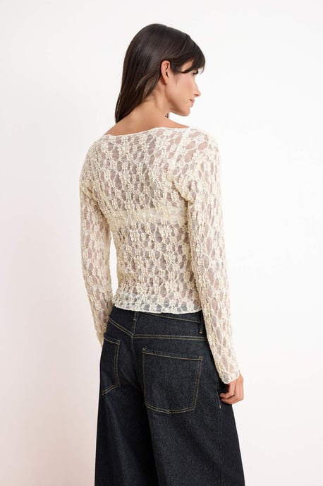 TRENDYOLMİLLA Damen Ecru Einfarbig Lang Tailliert Blusen - Image 3