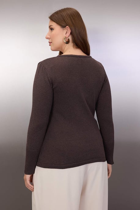 Trendyol Curve Damen Braun Einfarbig Lang Regular Fit Große Größen Blusen - Image 3