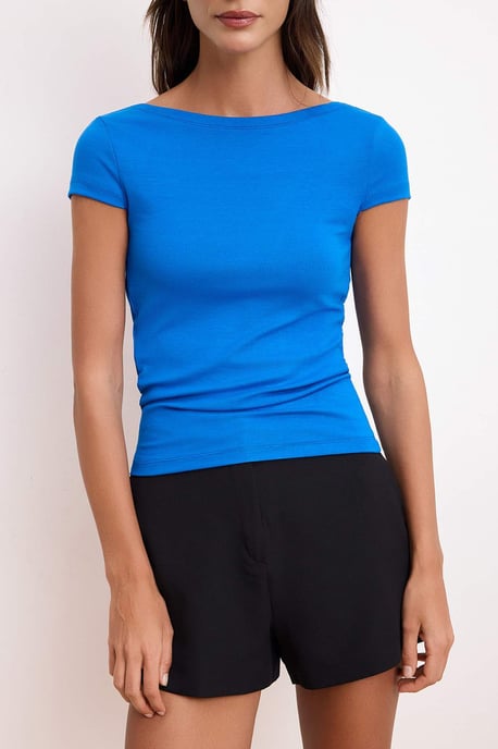 TRENDYOLMİLLA Damen Blau Einfarbig Kurz Tailliert Blusen - Image 2
