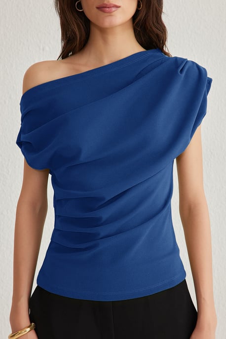 TRENDYOLMİLLA Damen Dunkelblau Einfarbig Kurz Regular Fit Blusen - Image 2