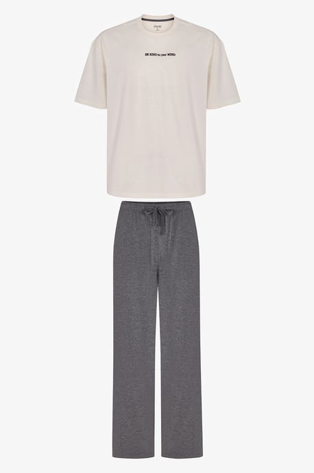 Penti Modern Stone Herren-Pyjama-Set mit Oversize-Passform und kurzen Ärmeln - Image 1