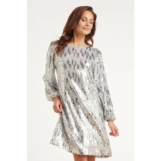 Smashed Lemon Kurzes Paillettenkleid mit Ballonärmeln in Silber | - Image 6
