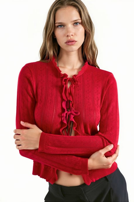 Hiccup Strickjacke mit Rüschen, Lochstrick und Spezialgarn - Image 1