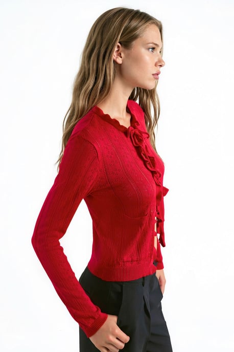 Hiccup Strickjacke mit Rüschen, Lochstrick und Spezialgarn - Image 3