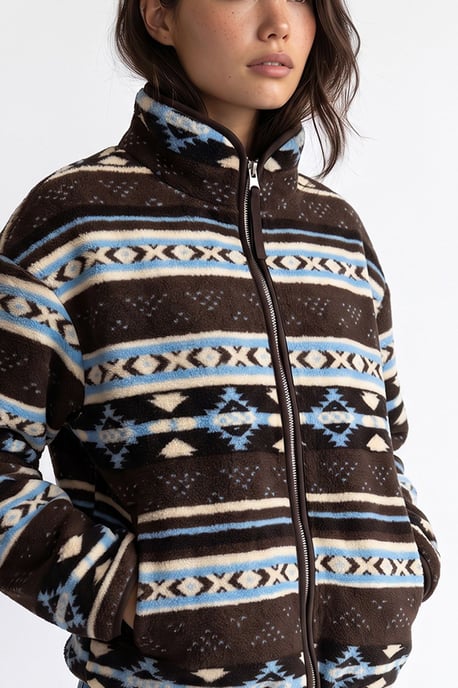 Mixray Damen-Sweatshirt mit geometrischem Muster, Reißverschlusskragen - Image 2