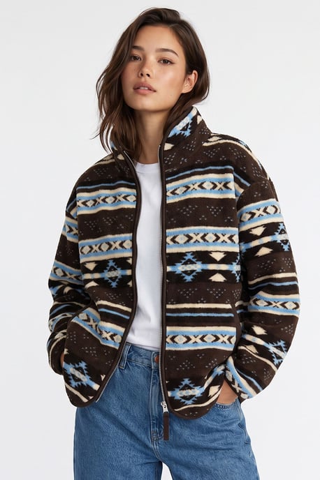 Mixray Damen-Sweatshirt mit geometrischem Muster, Reißverschlusskragen - Image 3