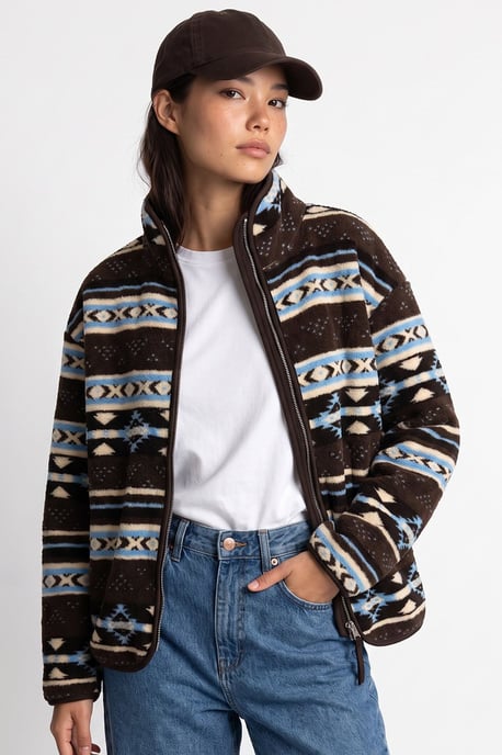 Mixray Damen-Sweatshirt mit geometrischem Muster, Reißverschlusskragen - Image 4