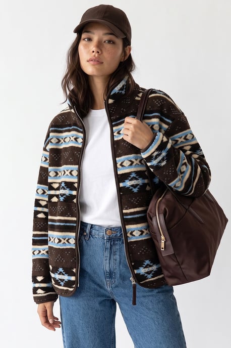 Mixray Damen-Sweatshirt mit geometrischem Muster, Reißverschlusskragen - Image 5