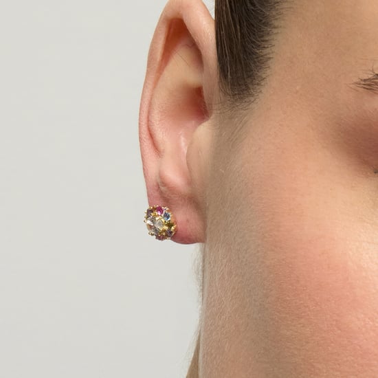 Luxenter Ohrringe in 925 Sterlingsilber und mehrfarbigem Zirkonia mit 18 Karat Gelbgold – Mezay - Image 4