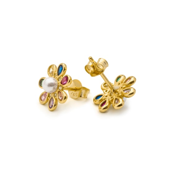 Luxenter-Ohrringe aus Metalllegierung und mehrfarbigem Zirkonia, gefertigt in 18-karat-Gelbgold - Bosul - Image 5