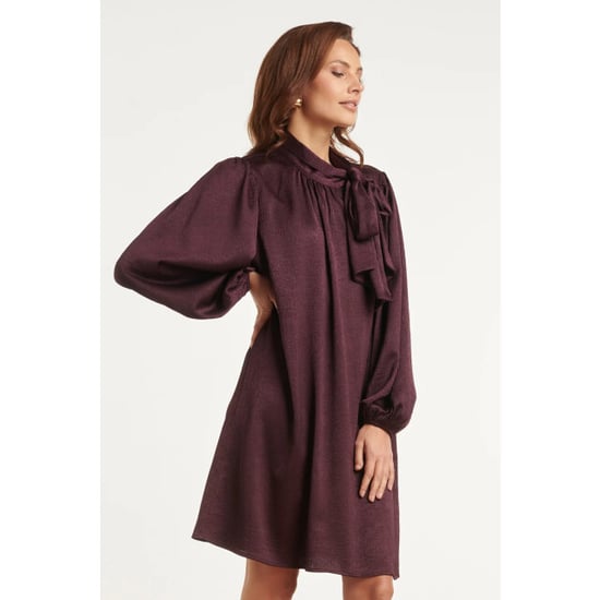 Smashed Lemon Kleid mit Bindekragen und Satinoptik | - Image 3