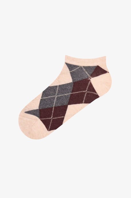 Glänzende karierte Baumwollsocken mit Rautenmuster, 2er-Pack, knöchellang - Image 3