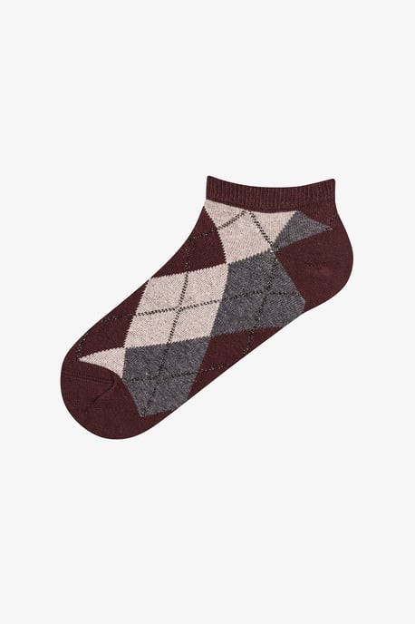 Glänzende karierte Baumwollsocken mit Rautenmuster, 2er-Pack, knöchellang - Image 4