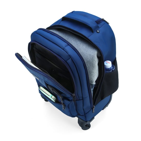 19" Laptop-Rollrucksack Blau, Premium-PU, 4 Rollen, Trolley-Rucksack - Image 6