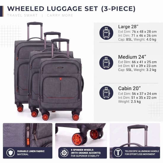 Weichschalenkoffer Leinen Schwarz, 8 Rollen, leichtes Reisegepäck - Image 3