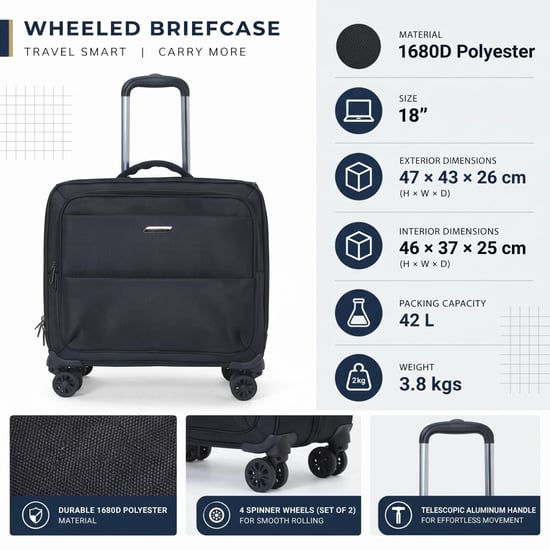 18" Laptop-Rollenaktenkoffer Schwarz, 1680D-Polyester, 4 Rollen, Businesstasche - Image 2