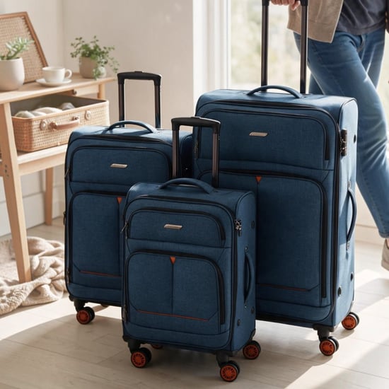 Weichschalen-Kofferset Leinen Blau, 8 Rollen, leicht - Image 1