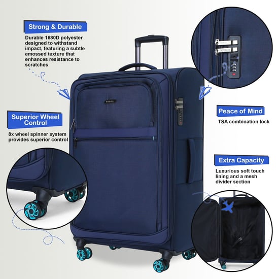 Weichschalen-Kofferset 1680D-Polyester Blau, 8 Rollen, TSA - Image 3
