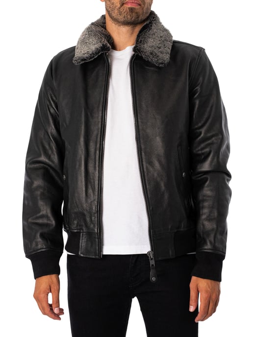 Schott Fliegerjacke Aus Leder, Schwarz - Image 1
