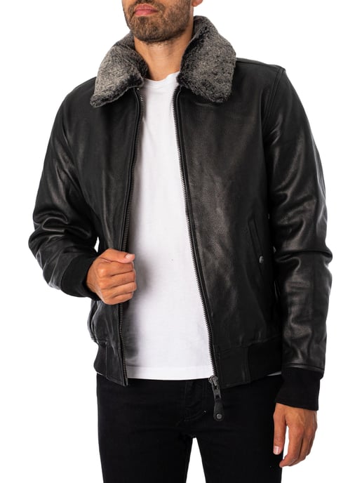 Schott Fliegerjacke Aus Leder, Schwarz - Image 2