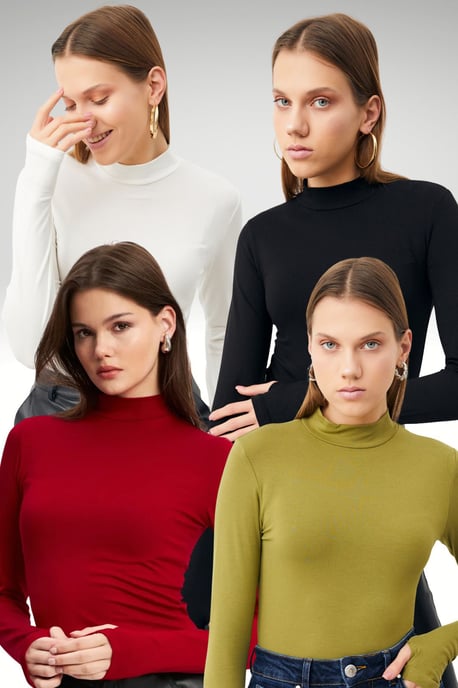 Bipantolon 4er-Pack Damen-Bodys mit Cut-out und halbem Rollkragen - Image 1