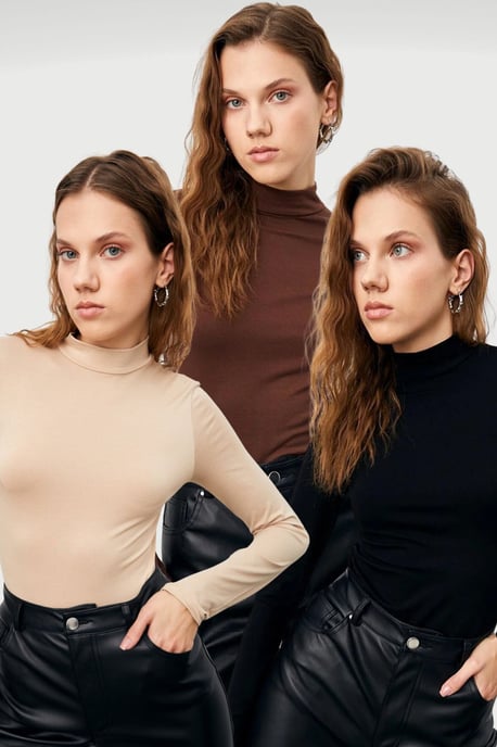 Damen 3er-Pack Rollkragen-Bodys mit Slim Fit - Image 1