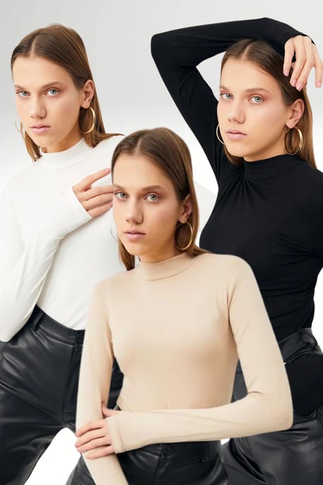 Bipantolon 3er-Pack Damen Bodys mit Slim Fit und halbem Rollkragen - Image 1