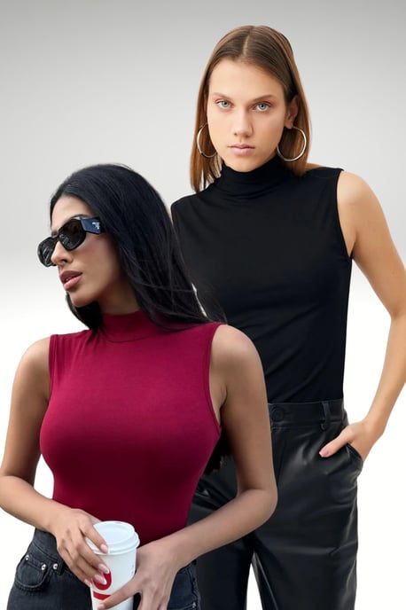 Bipantolon 2er-Pack ärmellose Bodys mit halbem Rollkragen für Damen - Image 1