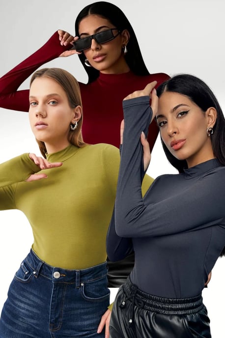 Bipantolon 3er-Pack Damen-Bodys mit Slim Fit und halbem Rollkragen - Image 1