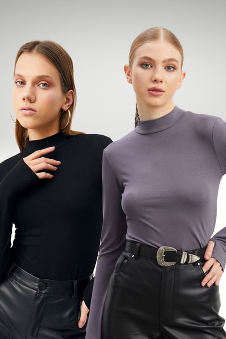 Bipantolon Damen 2er-Pack Bodys mit Cut-out und halbem Rollkragen - Image 1