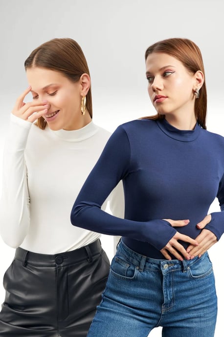Bipantolon Damen 2er-Pack Cut-out-Body mit halbem Rollkragen - Image 1