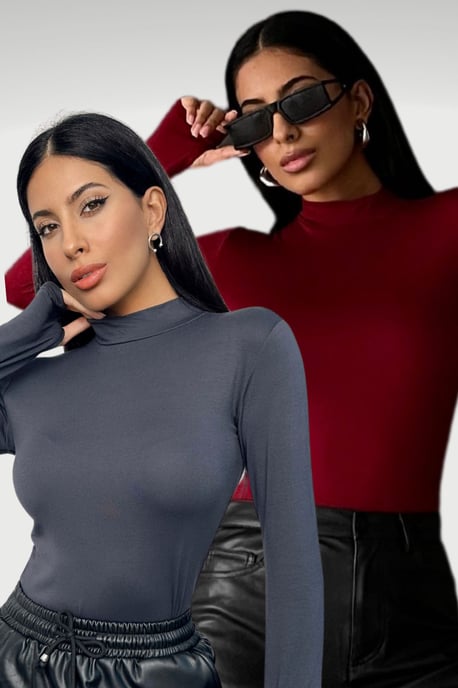 Bipantolon Damen 2er-Pack Bodys mit Cut-out und halbem Rollkragen - Image 1
