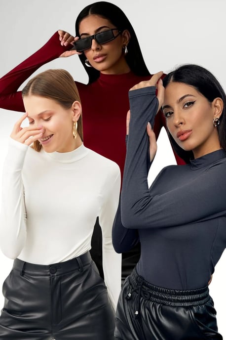 Bipantolon Damen 3er-Pack Bodys mit Slim Fit und halbem Rollkragen - Image 1