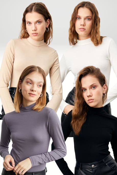 Bipantolon 4er-Pack Damen-Rollkragen-Bodys im Slim Fit - Image 1
