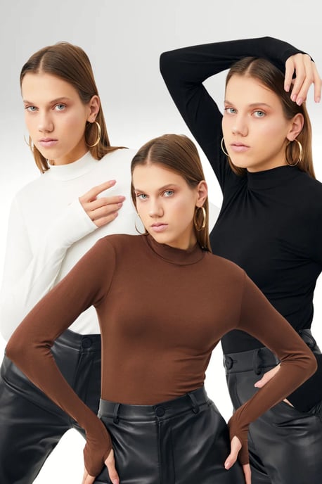 Bipantolon 3er-Pack Damen-Bodys mit Slim Fit und halbem Rollkragen - Image 1