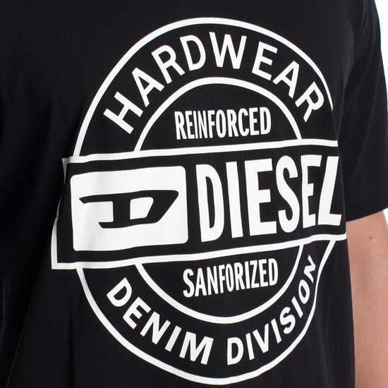 Diesel T‑Shirt mit kreisförmigem Metalllogo - Schwarz - Image 2