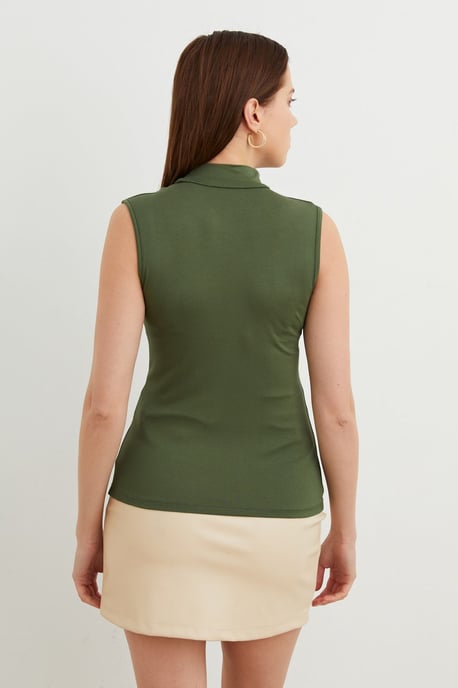 Bipantolon Damen Bluse ohne Ärmel mit halbem Rollkragen - Image 3