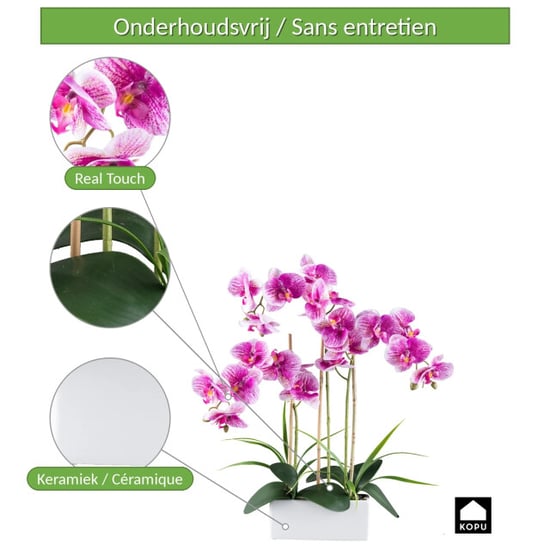 Kopu ® künstliche Orchidee 58 cm – 3 Stängel weißer Pflanzkasten Phalaenopsis - Image 2