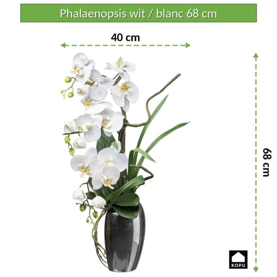 Kopu ® Kunstorchidee 68 cm – Phalaenopsis in silberfarbener Vase - Image 2