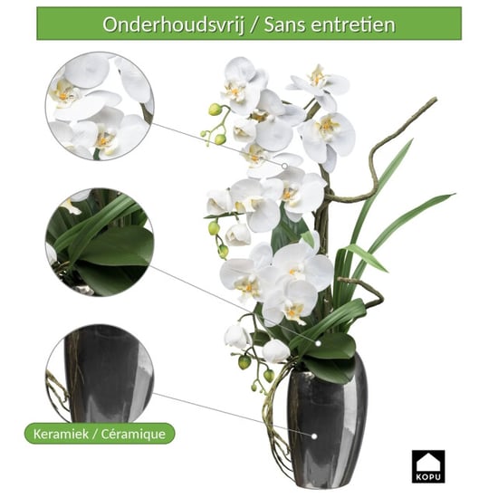 Kopu ® Kunstorchidee 68 cm – Phalaenopsis in silberfarbener Vase - Image 5