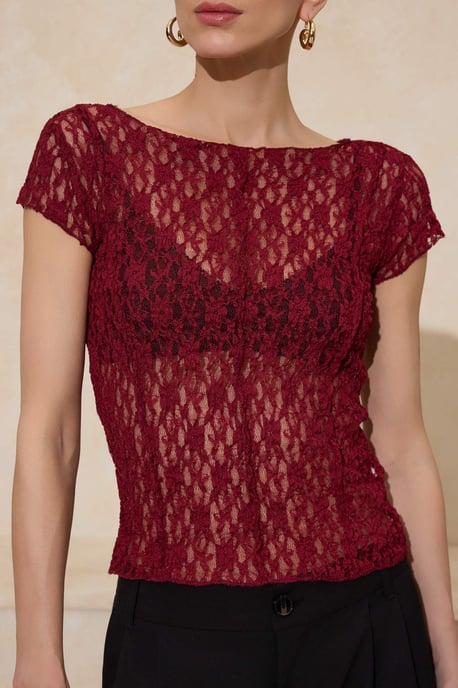 TRENDYOLMİLLA Damen Bordeaux Einfarbig Kurz Tailliert Blusen - Image 2
