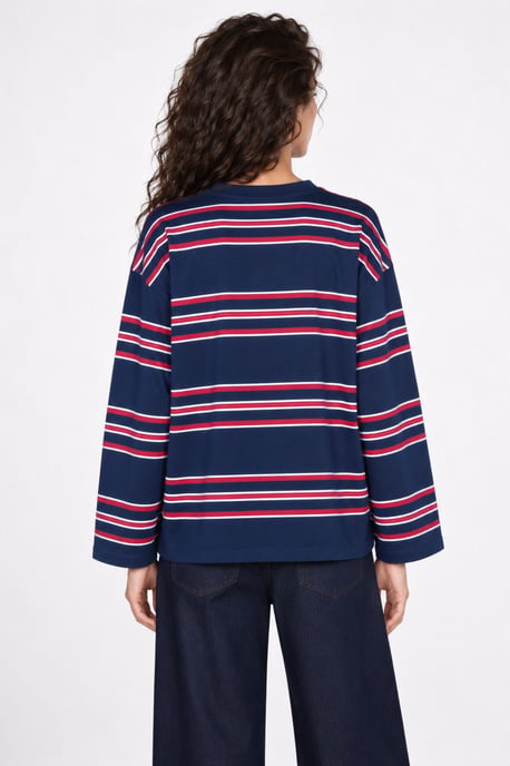 Bipantolon Oversize Damen-Sweatshirt mit Streifen und Rundhalsausschnitt - Image 3