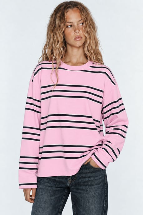 Bipantolon Oversized Damen-Sweatshirt mit Streifen und Rundhalsausschnitt - Image 2