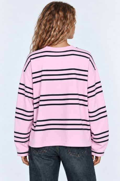Bipantolon Oversized Damen-Sweatshirt mit Streifen und Rundhalsausschnitt - Image 3