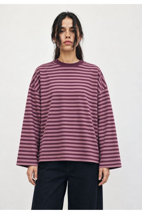 Bipantolon Damen Oversize-Sweatshirt mit Streifen und Rundhalsausschnitt - Image 2