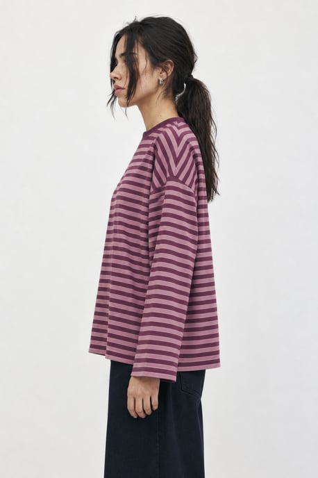 Bipantolon Damen Oversize-Sweatshirt mit Streifen und Rundhalsausschnitt - Image 3