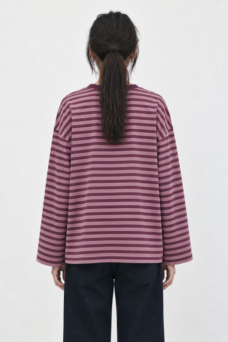 Bipantolon Damen Oversize-Sweatshirt mit Streifen und Rundhalsausschnitt - Image 4
